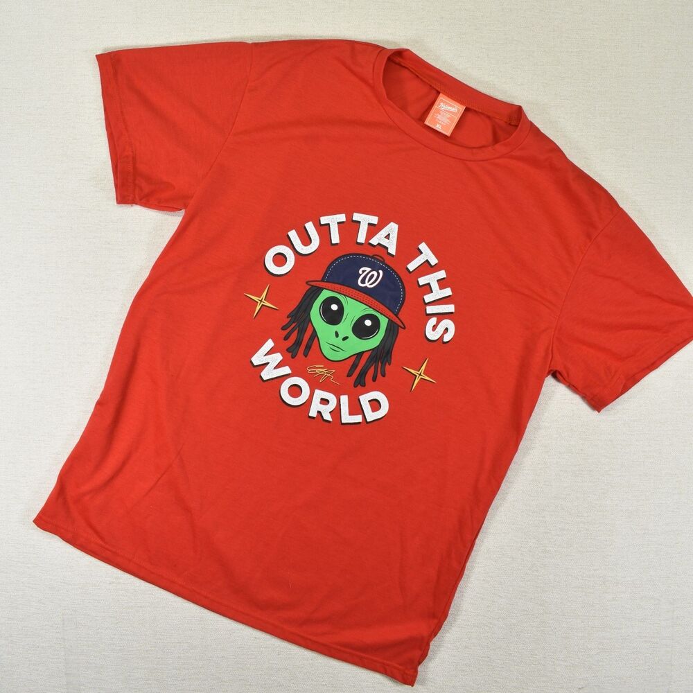 Washington Nationals CJ Abrams Out of This World Mens Shirt SS Red Alien Logo XL